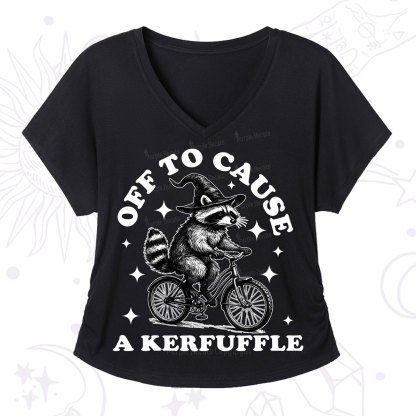 Purplehecate Off to Cause a Kerfuffle Raccoon V-Neck T-Shirt