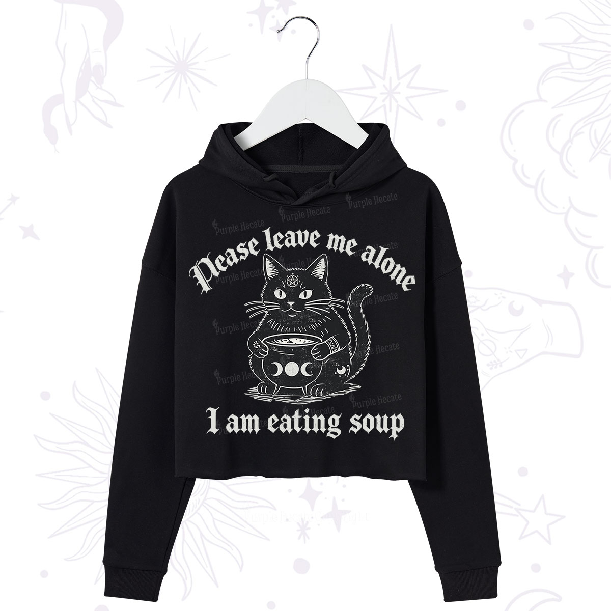Purplehecate Magic Cat Eating Soup Crop Hoodie