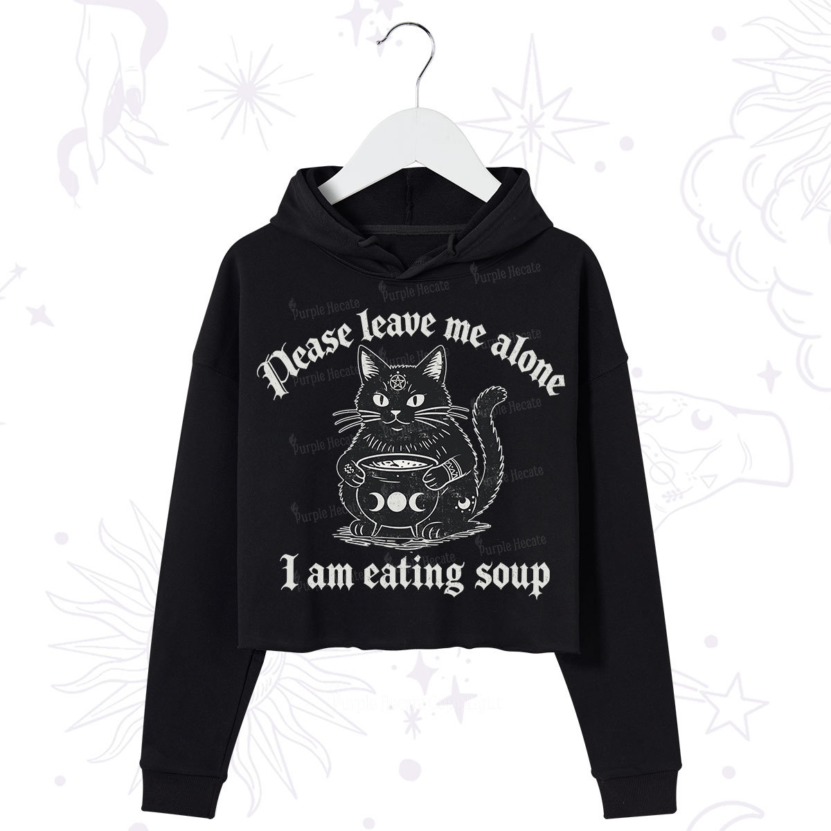 Purplehecate Magic Cat Eating Soup Crop Hoodie