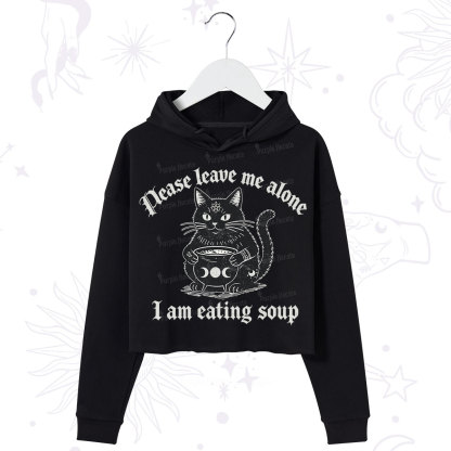 Purplehecate Magic Cat Eating Soup Crop Hoodie