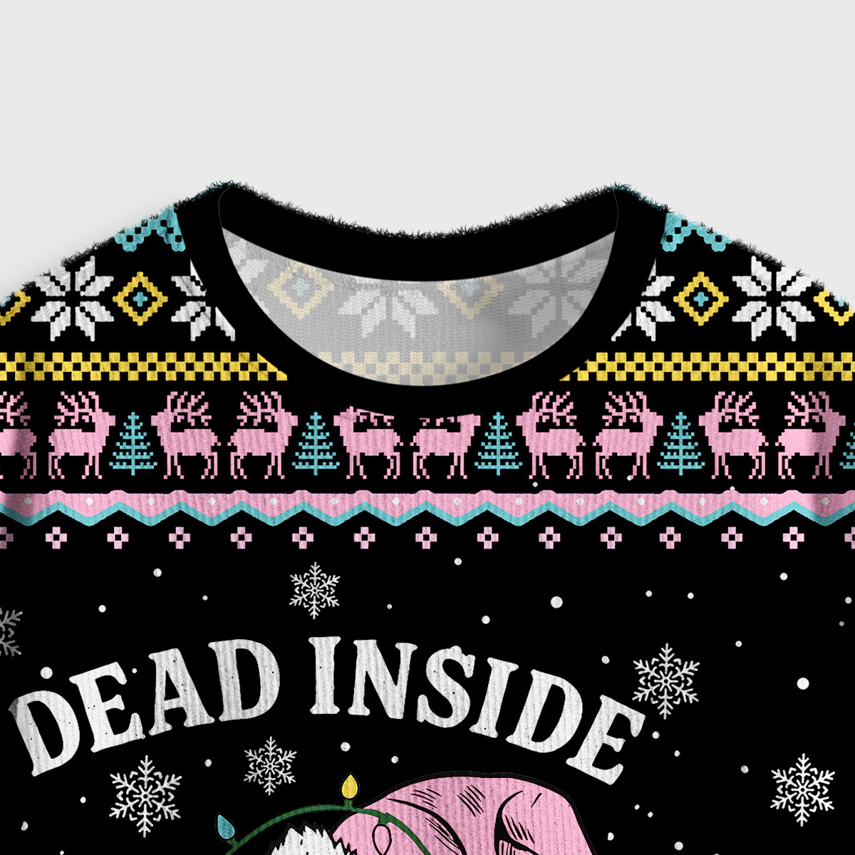 Purplehecate Dead Inside But Jolly AF Christmas Crop Fuzzy Ugly Sweatshirt
