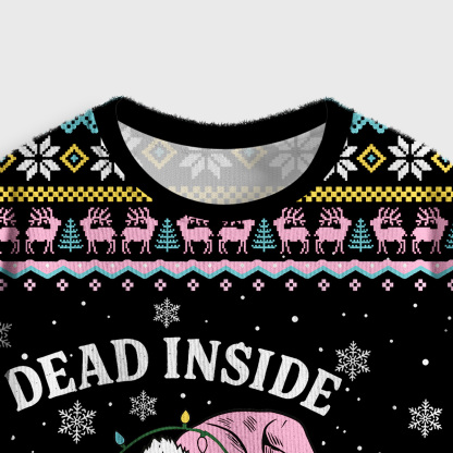 Purplehecate Dead Inside But Jolly AF Christmas Crop Fuzzy Ugly Sweatshirt