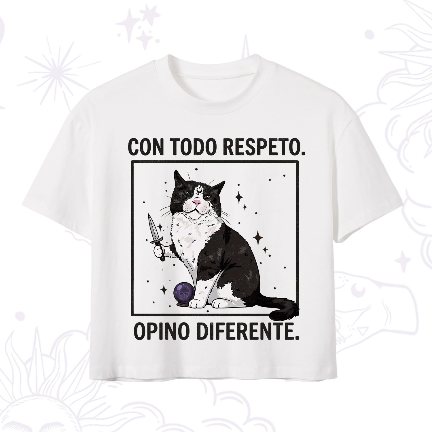 Purplehecate Funny Cat Con Todo Respeto Opino Diferente Crop T-Shirt