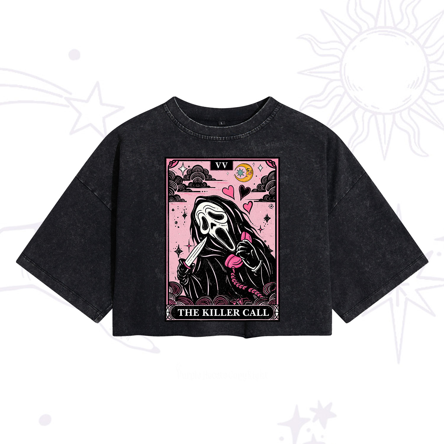 Purplehecate The Killer Call Tarot Washed Cropped T-Shirt