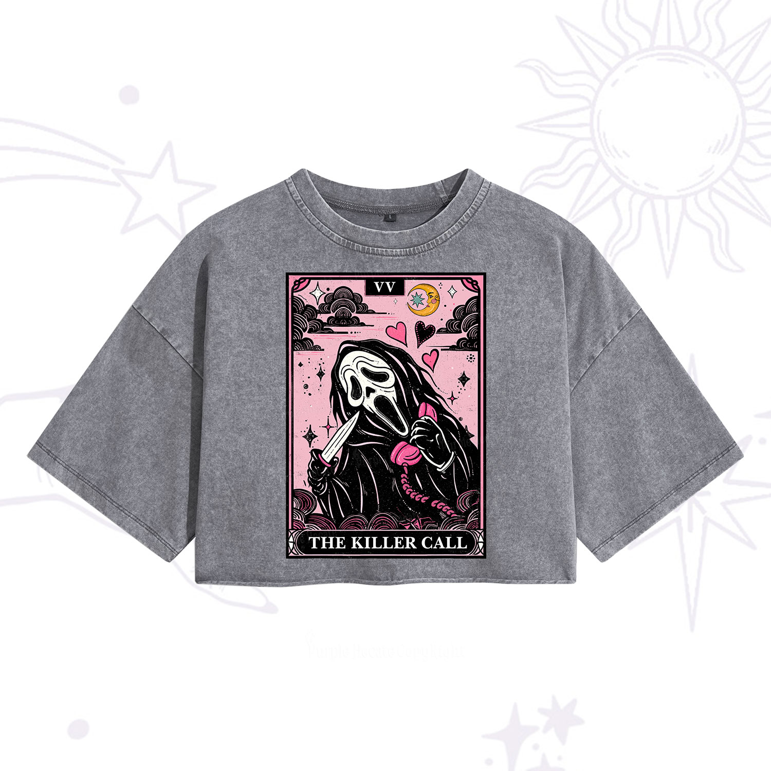 Purplehecate The Killer Call Tarot Washed Cropped T-Shirt