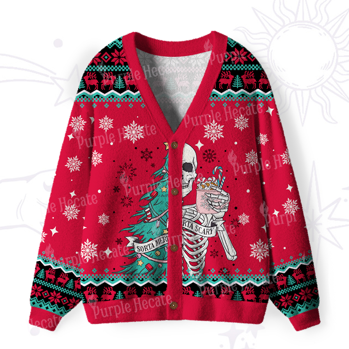 Purplehecate Sorta Merry Sorta Scary Christmas Ugly Cardigan Sweaters