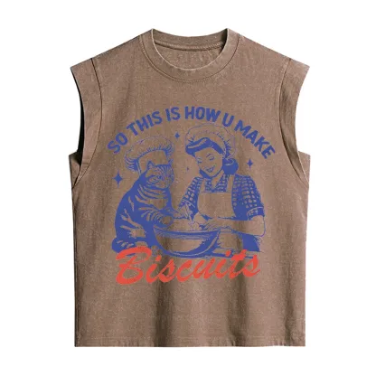 Purplehecate Funny Cat Baking Biscuits Vintage Washed Tank