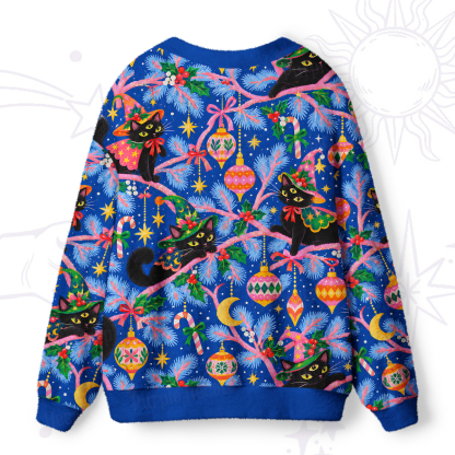 Purplehecate Enchanted Christmas Black Cat Ugly Cardigan Sweaters