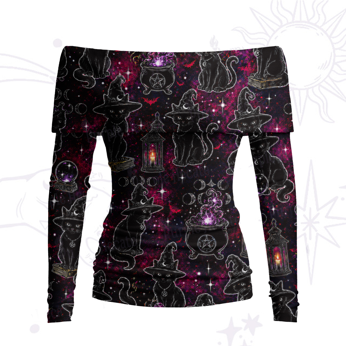 Purplehecate Brewing Black Cat Off Shoulder Long Sleeve Knit Top