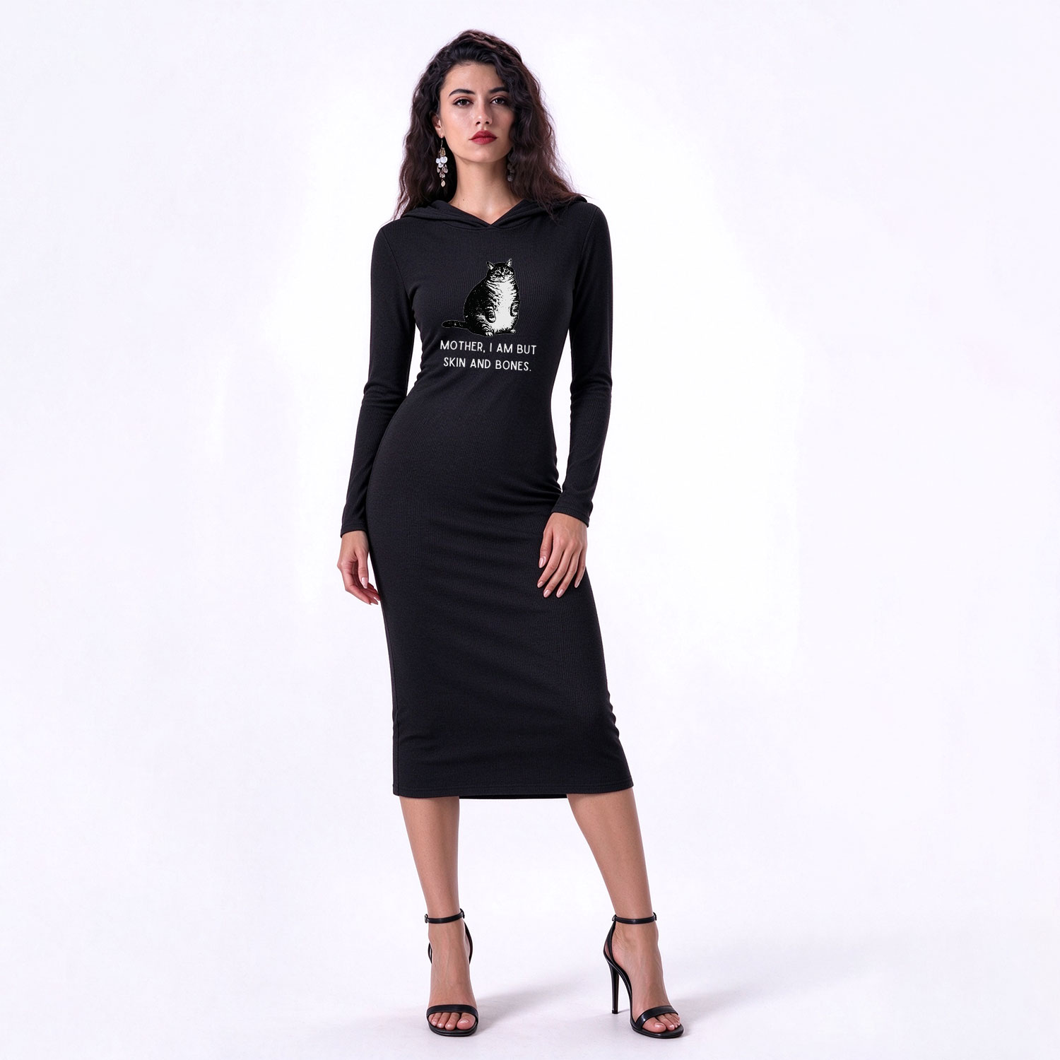 Purplehecate Cat Mother I Am But Skin And Bones Hooded Knit Dress