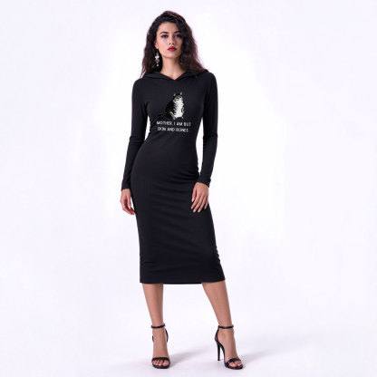 Purplehecate Cat Mother I Am But Skin And Bones Hooded Knit Dress