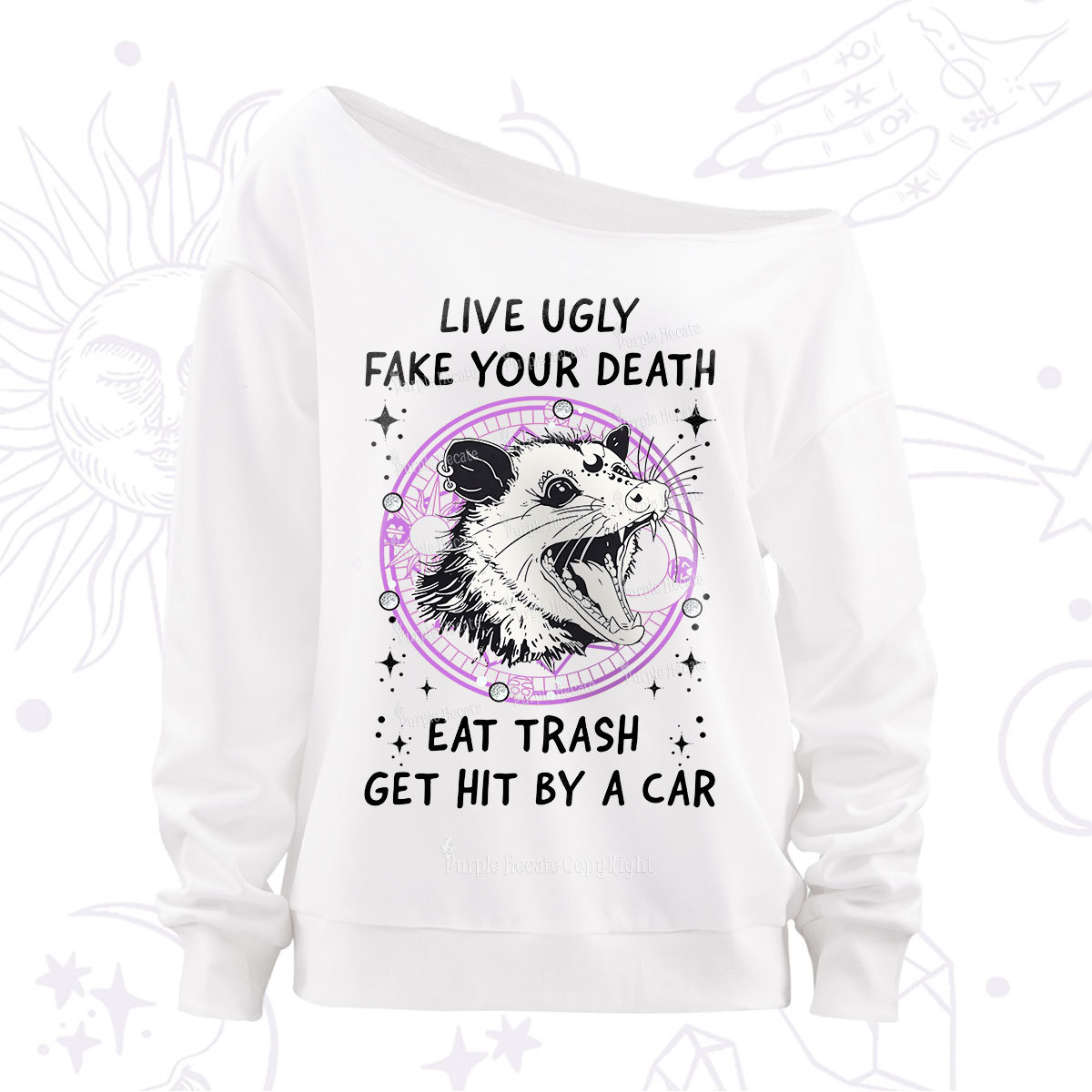 Purplehecate Live Ugly Fake Your Death Off The Shoulder Sweatshirt