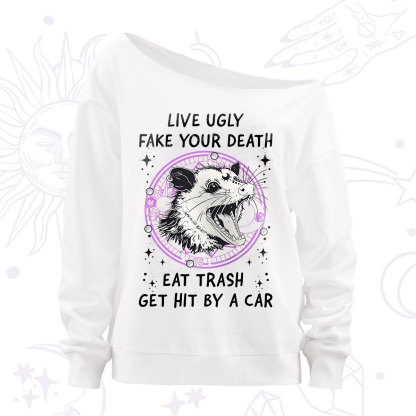 Purplehecate Live Ugly Fake Your Death Off The Shoulder Sweatshirt