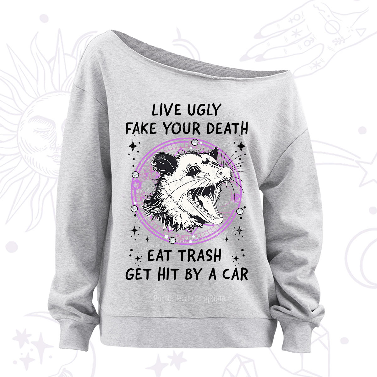 Purplehecate Live Ugly Fake Your Death Off The Shoulder Sweatshirt