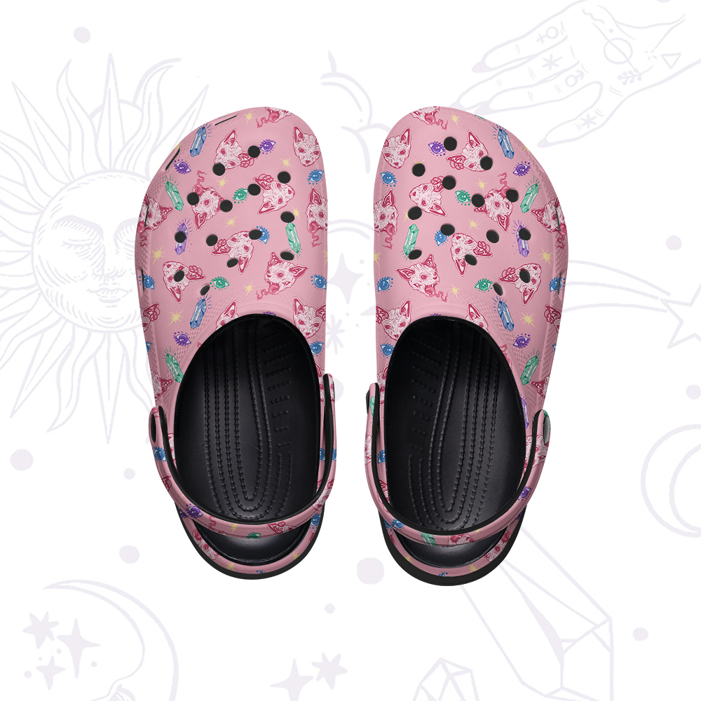 Purplehecate Crystal Cat Skull Rubber Clogs
