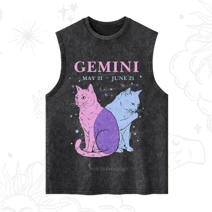 Purplehecate Gemini Zodiac Cats Washed Tank
