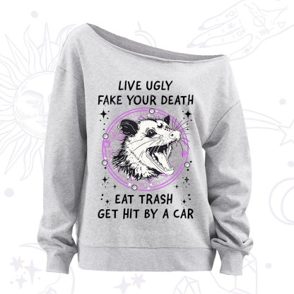 Purplehecate Live Ugly Fake Your Death Off The Shoulder Sweatshirt