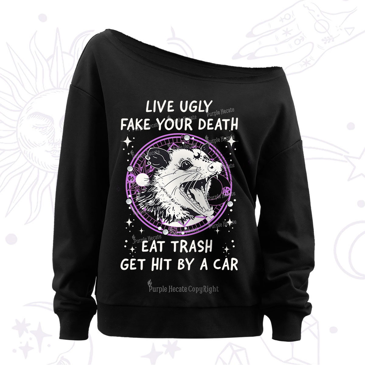 Purplehecate Live Ugly Fake Your Death Off The Shoulder Sweatshirt