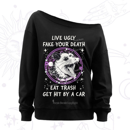 Purplehecate Live Ugly Fake Your Death Off The Shoulder Sweatshirt