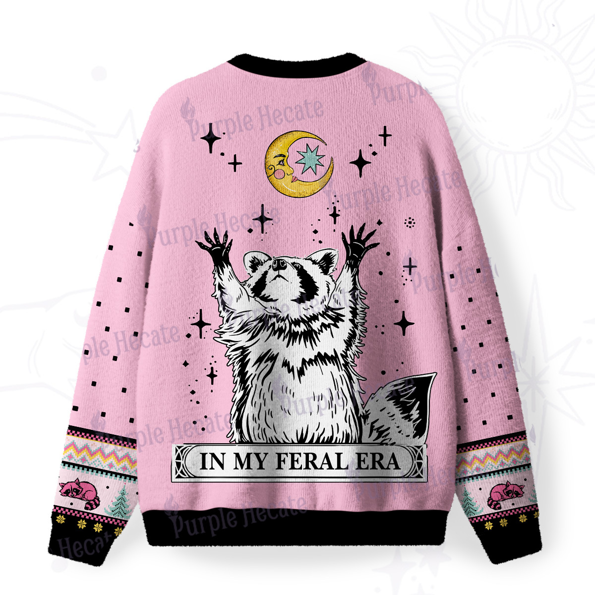 Purplehecate In My Feral Era Raccoon Fuzzy Ugly Christmas Sweatshirt