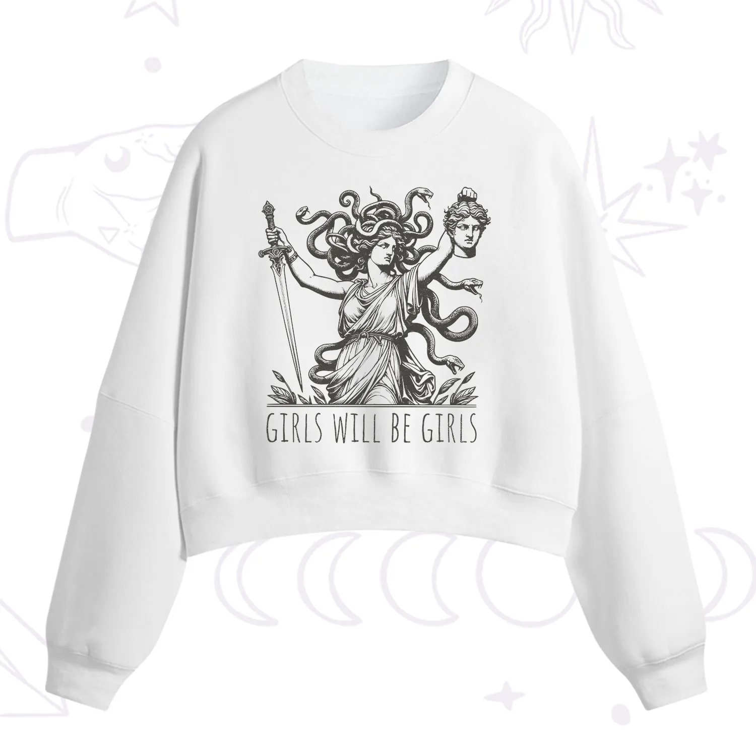 Purplehecate Girls Will Be Girls Medusa Fleece Cropped Sweatshirt