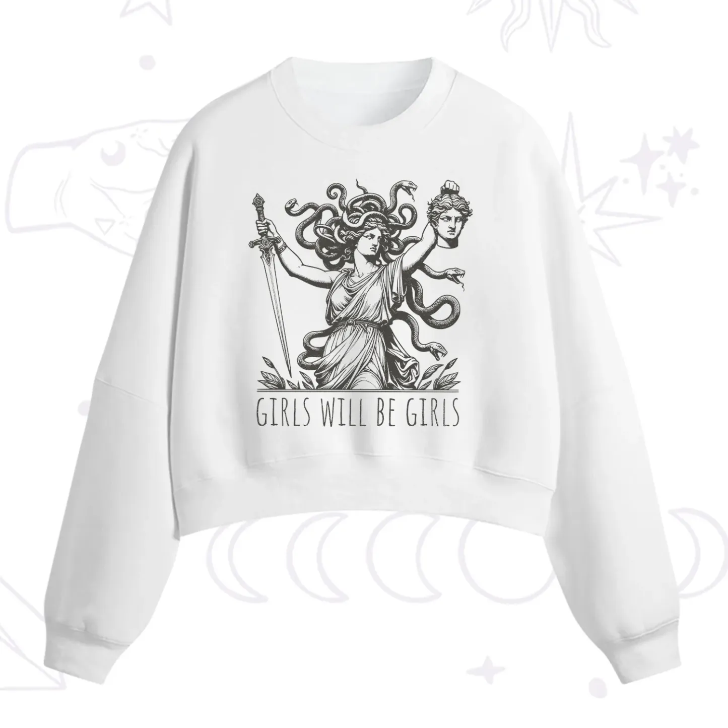 Purplehecate Girls Will Be Girls Medusa Fleece Cropped Sweatshirt