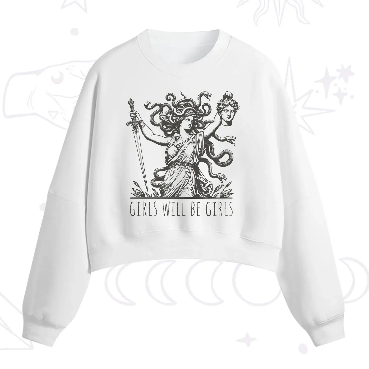Purplehecate Girls Will Be Girls Medusa Fleece Cropped Sweatshirt
