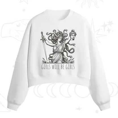 Purplehecate Girls Will Be Girls Medusa Fleece Cropped Sweatshirt