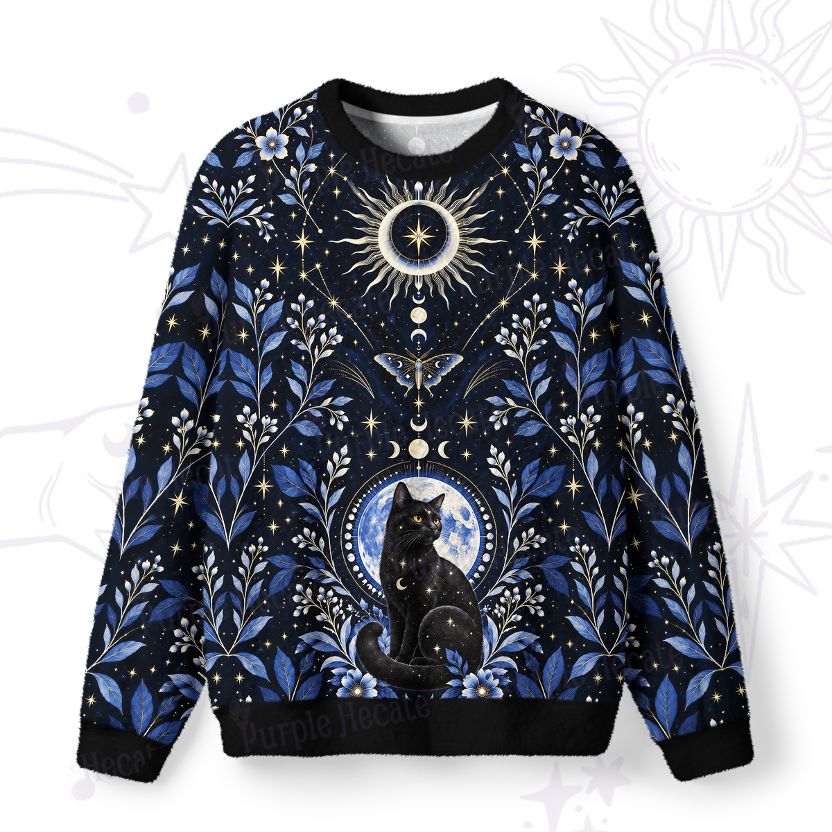 Purplehecate Lunar Oracle Witch's Cat Fuzzy Ugly Sweatshirt