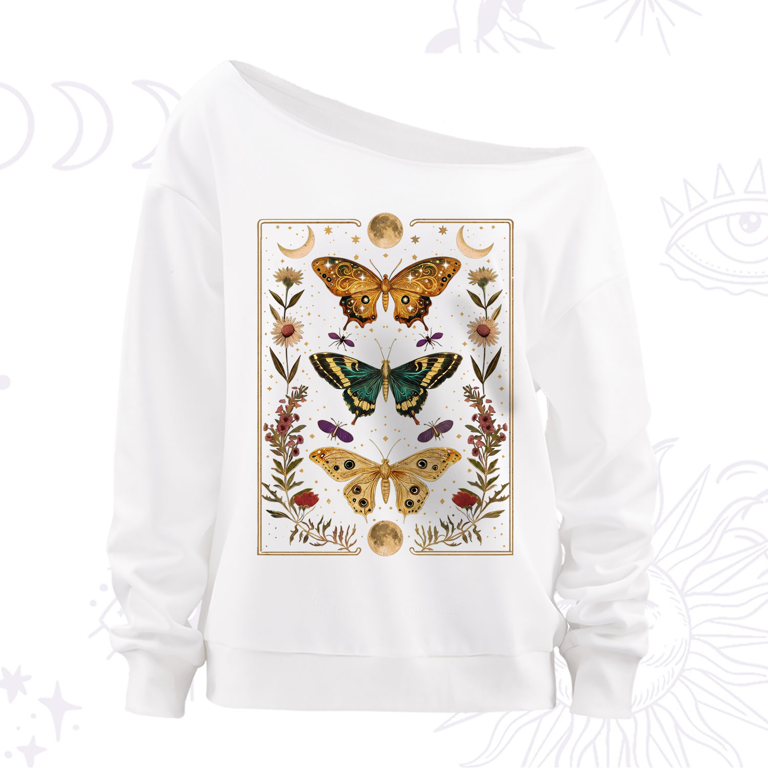 Purplehecate Sun and Moon Butterfly Off The Shoulder Sweatshirt
