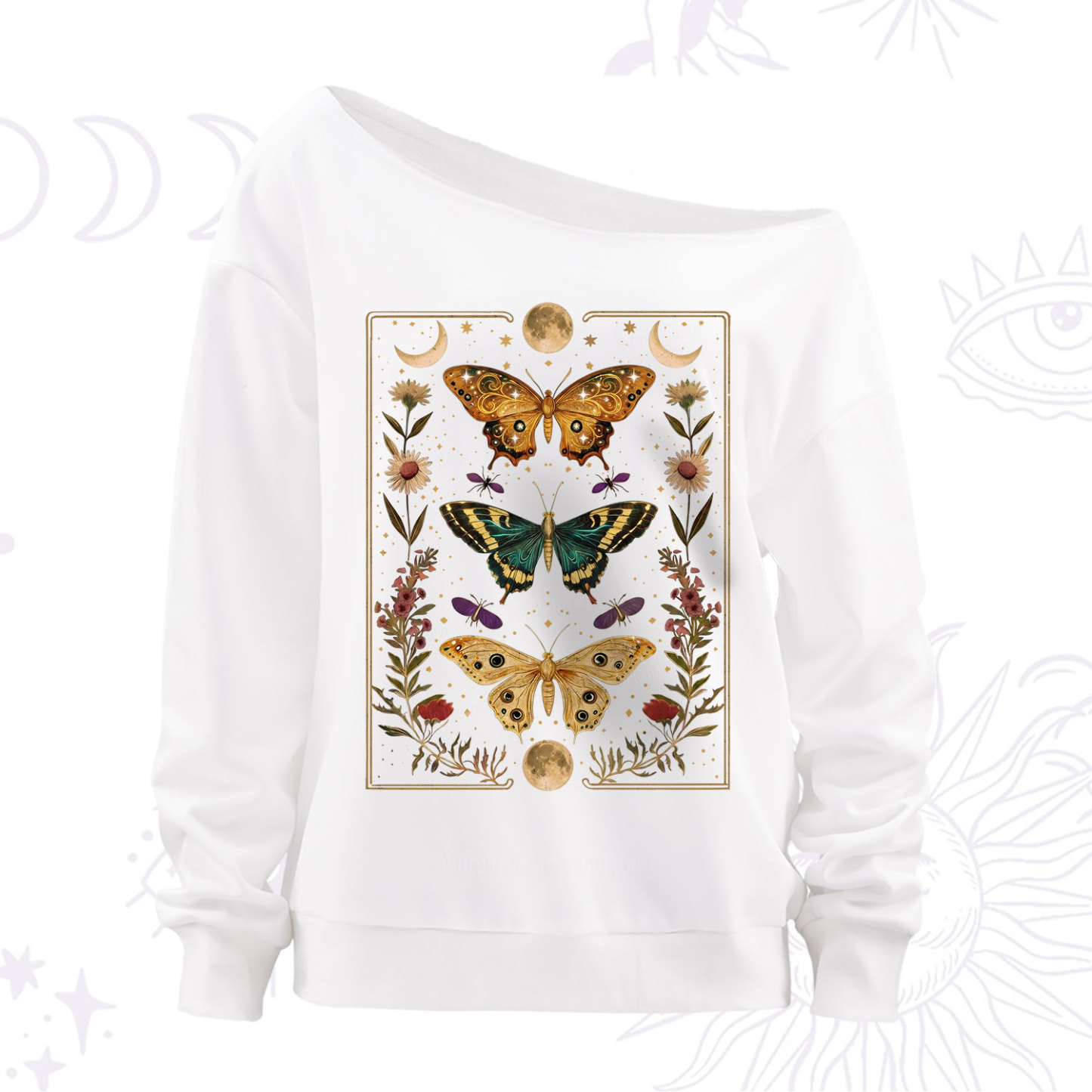 Purplehecate Sun and Moon Butterfly Off The Shoulder Sweatshirt