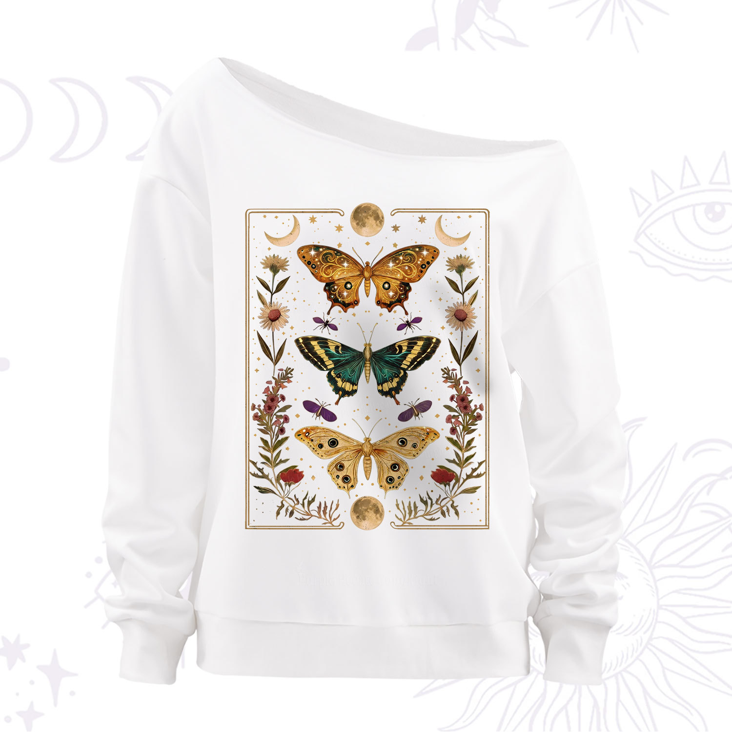Purplehecate Sun and Moon Butterfly Off The Shoulder Sweatshirt