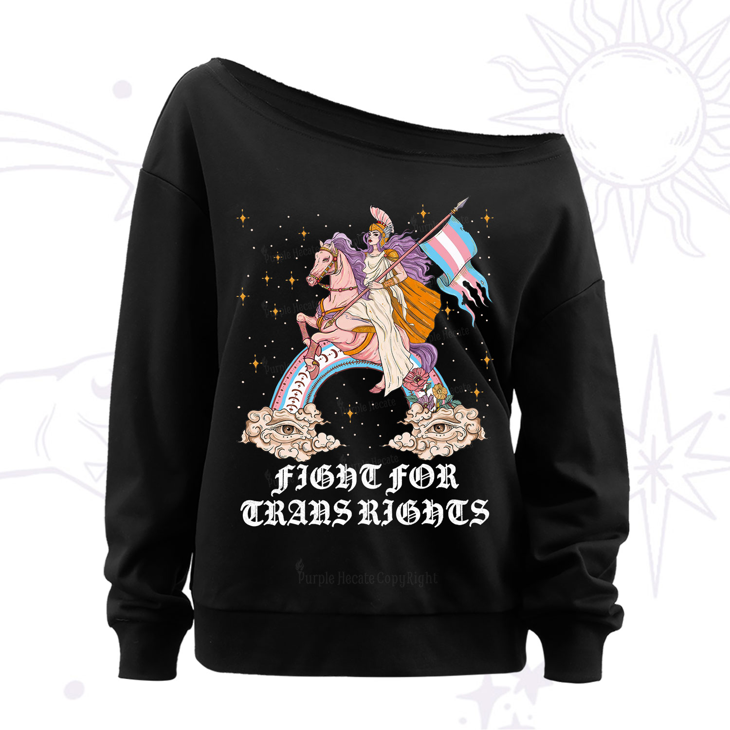 Purplehecate Fight for Trans Rights Knight Off The Shoulder Sweatshirt