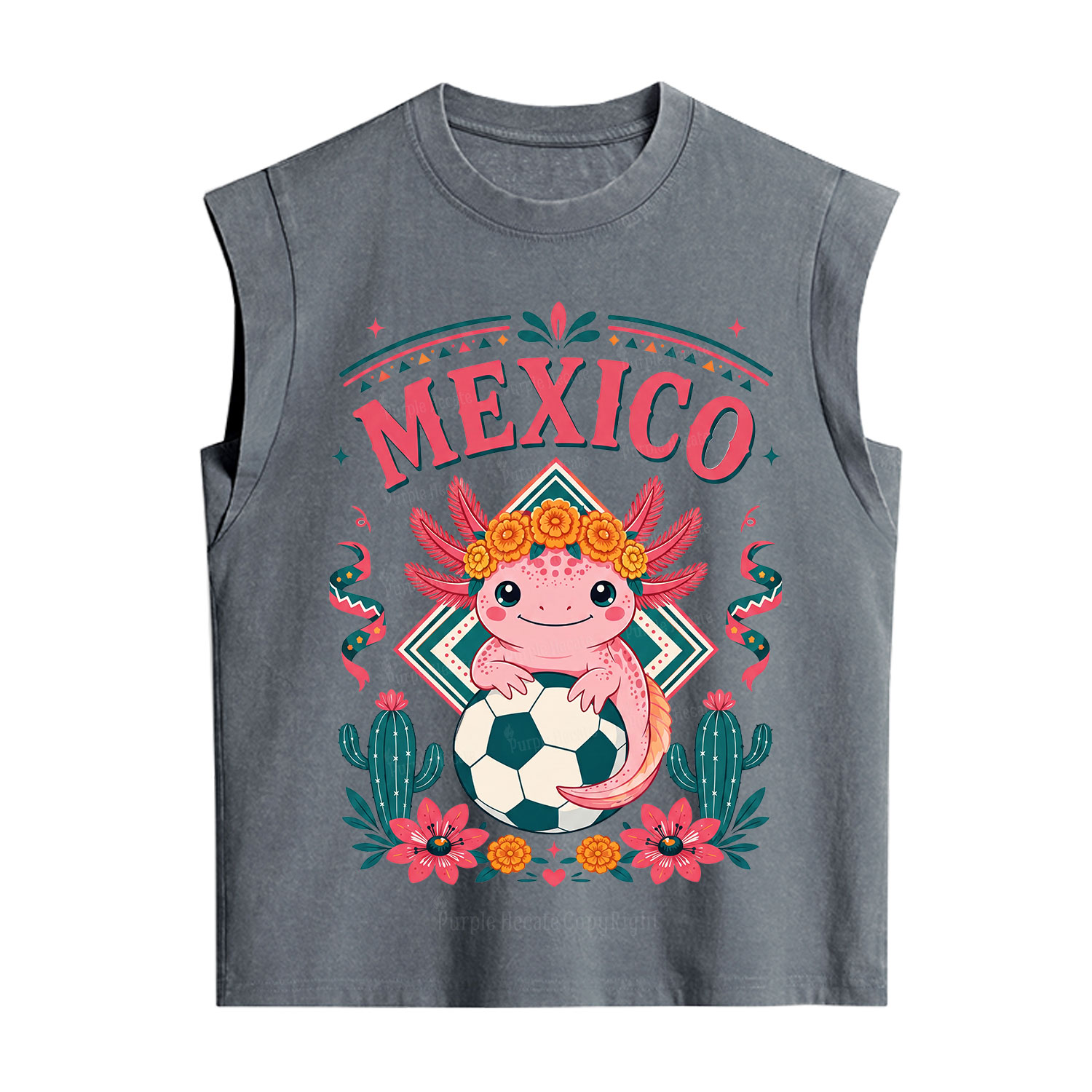 Purplehecate Floral Axolotl Mexico Football Vintage Washed Tank
