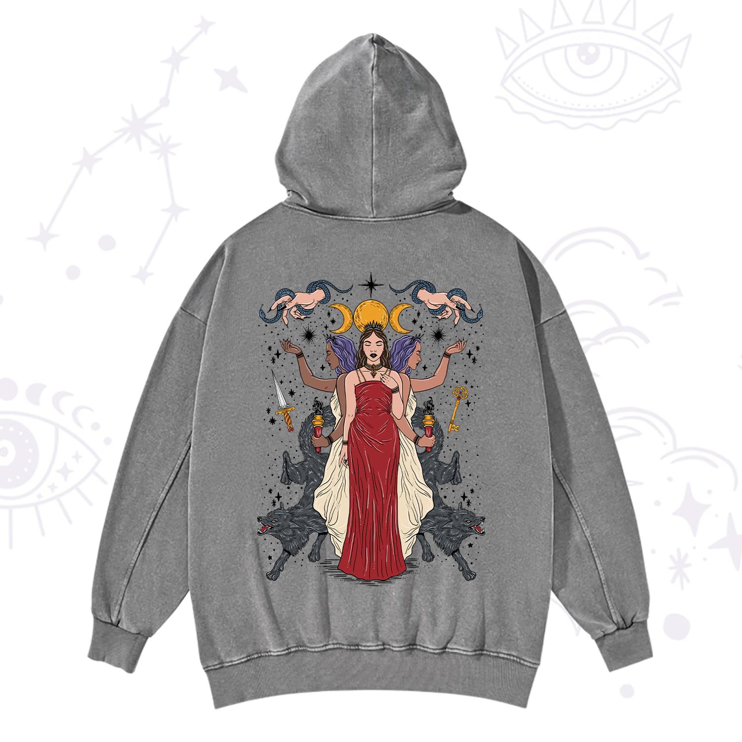 Purplehecate The Triple Goddess Hecate Washed Hoodie
