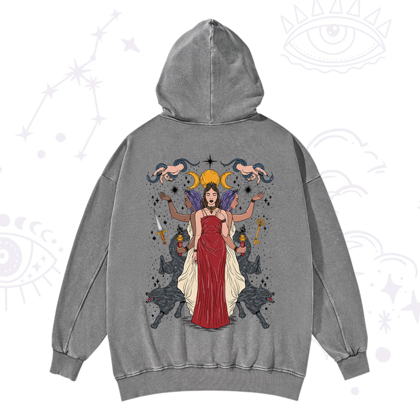 Purplehecate The Triple Goddess Hecate Washed Hoodie