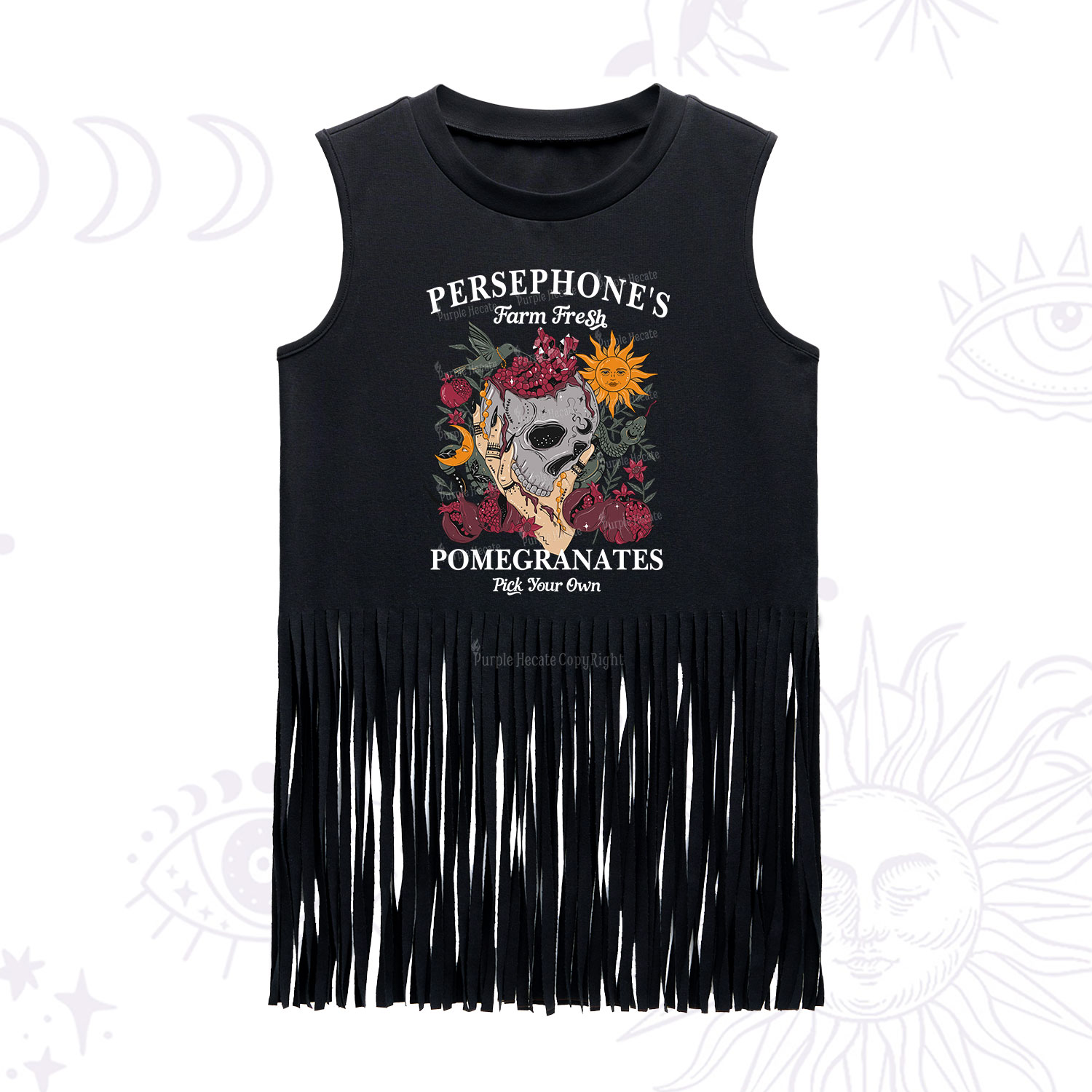 Purplehecate Persephone's Farm Fresh Pomegranates Pick Your Own Fringe Tank Top