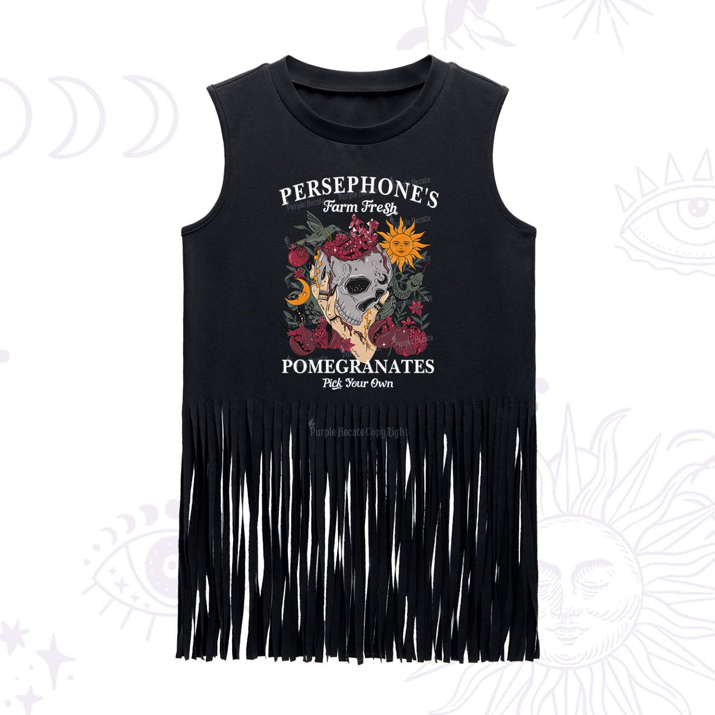 Purplehecate Persephone's Farm Fresh Pomegranates Pick Your Own Fringe Tank Top