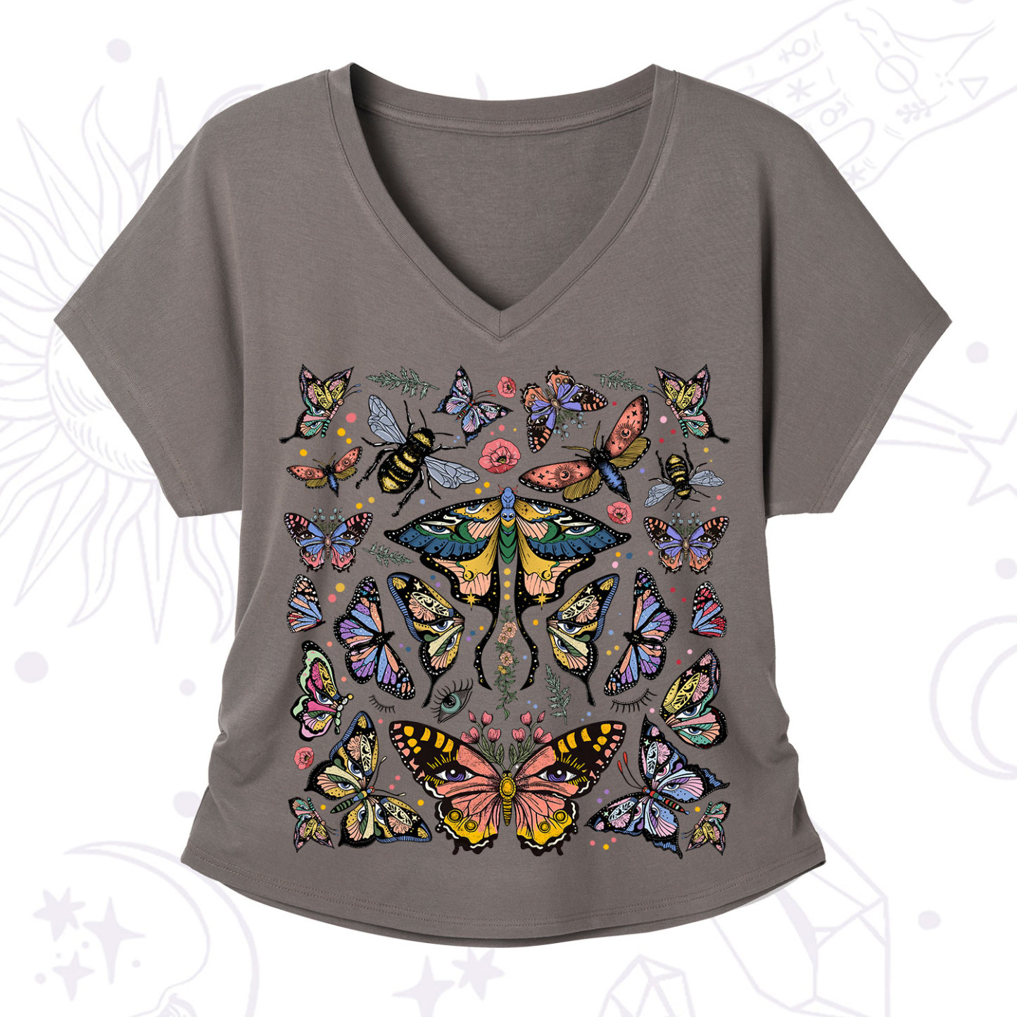 Purplehecate Mystical Butterfly & Moth V-Neck T-Shirt