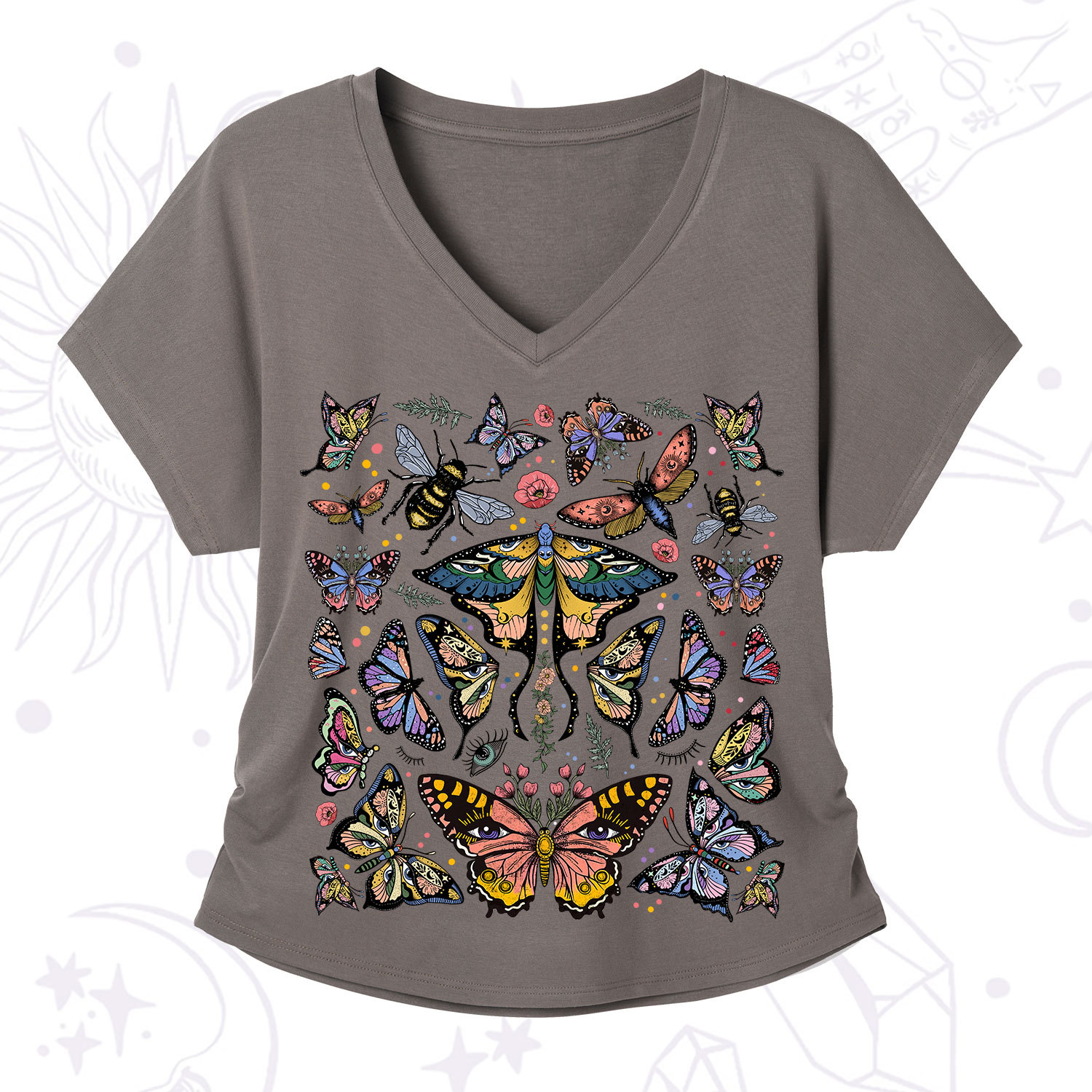 Purplehecate Mystical Butterfly & Moth V-Neck T-Shirt