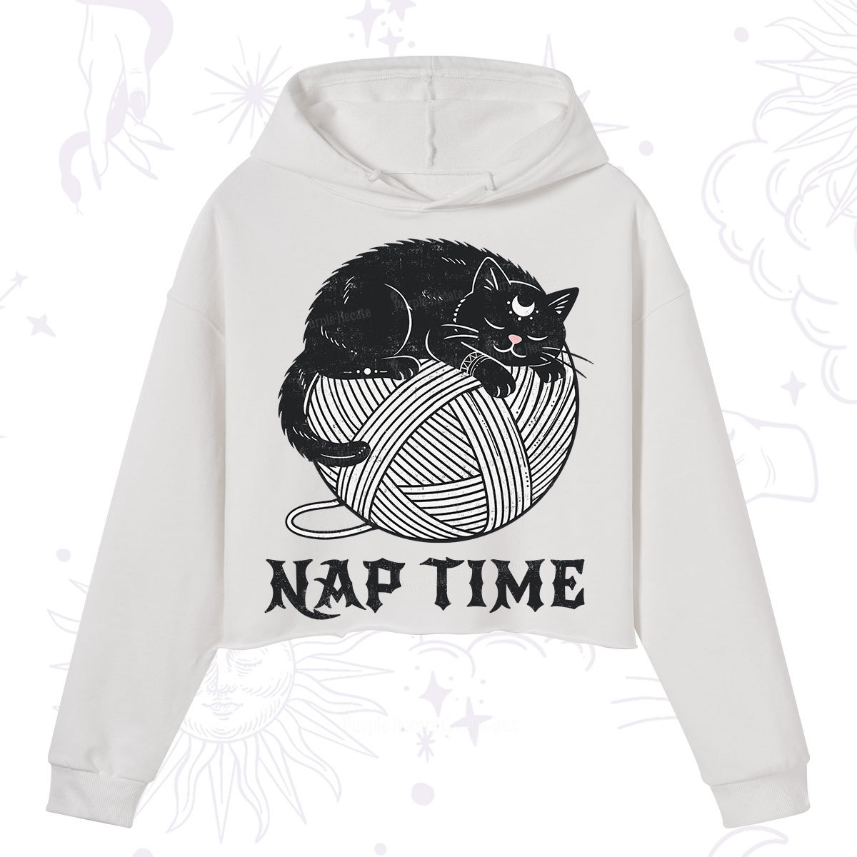Purplehecate Nap Time Cat Crop Hoodie