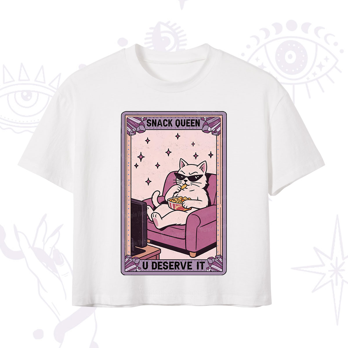 Purplehecate The Snack Queen Cat Tarot Crop T-Shirt