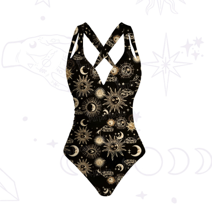 Purplehecate Celestial Sun Moon Stars One-Piece Swimsuit