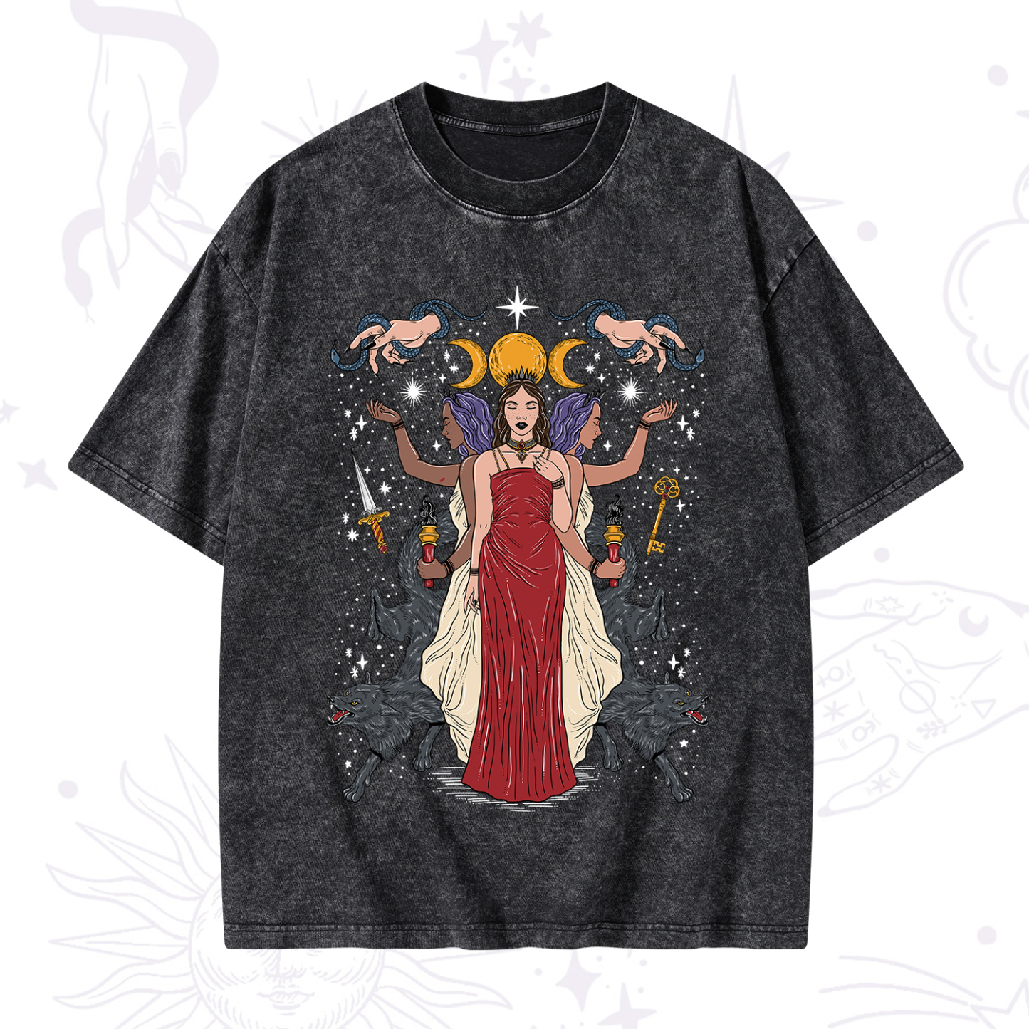 Magic Purplehecate The Triple Goddess Hecate Washed T-Shirt