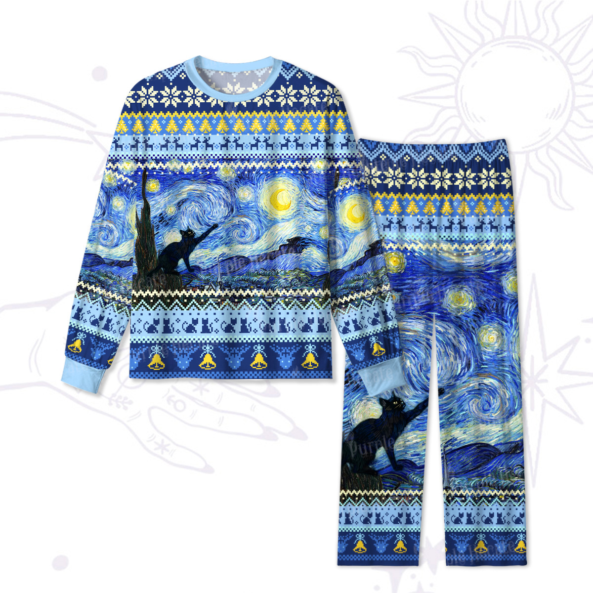 Purplehecate Witch Cat Under the Starry Night Christmas Pajamas