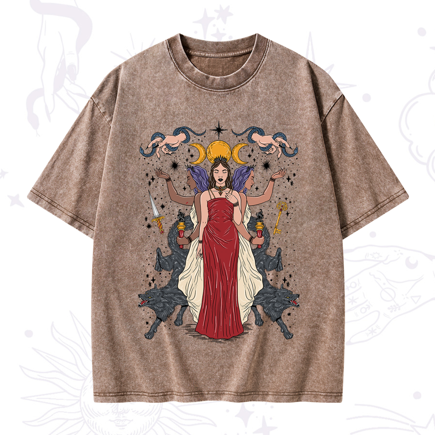 Purplehecate The Triple Goddess Hecate Washed T-Shirt