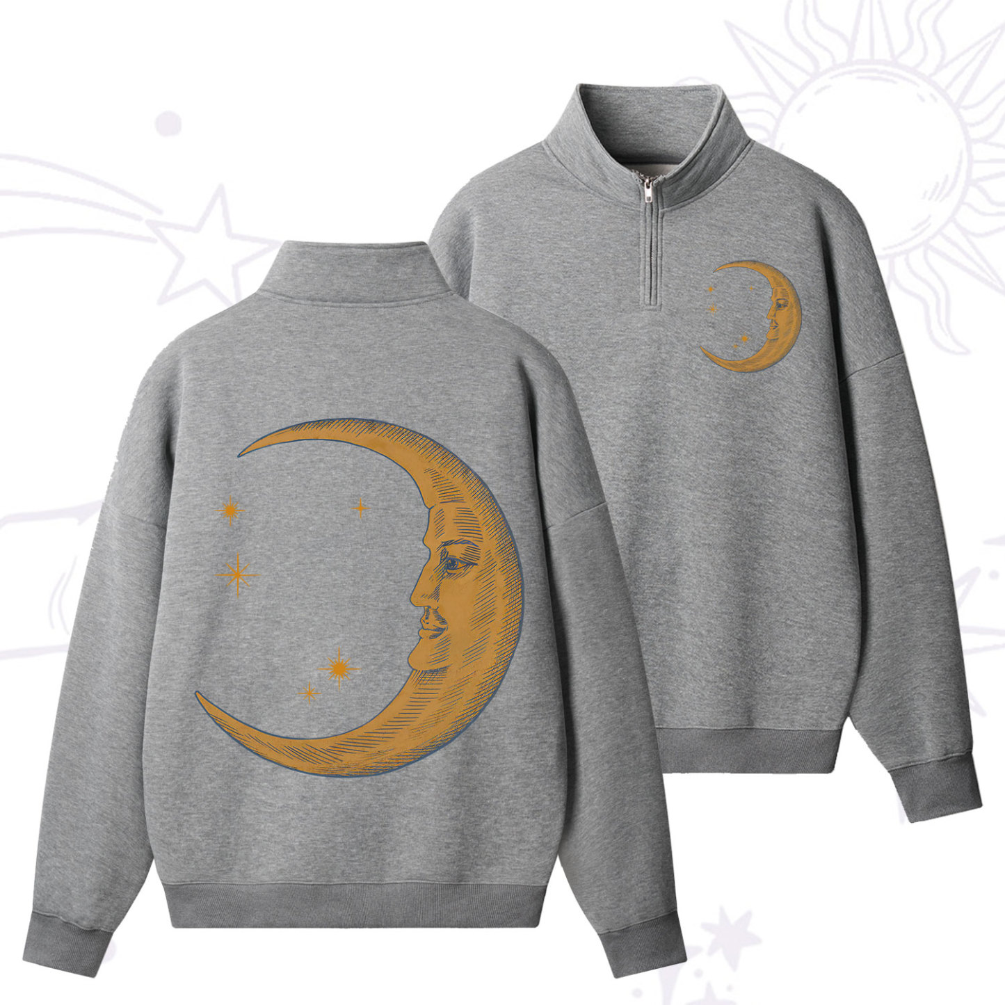 Purplehecate Celestial Moon Zip Fleece Sweatshirt