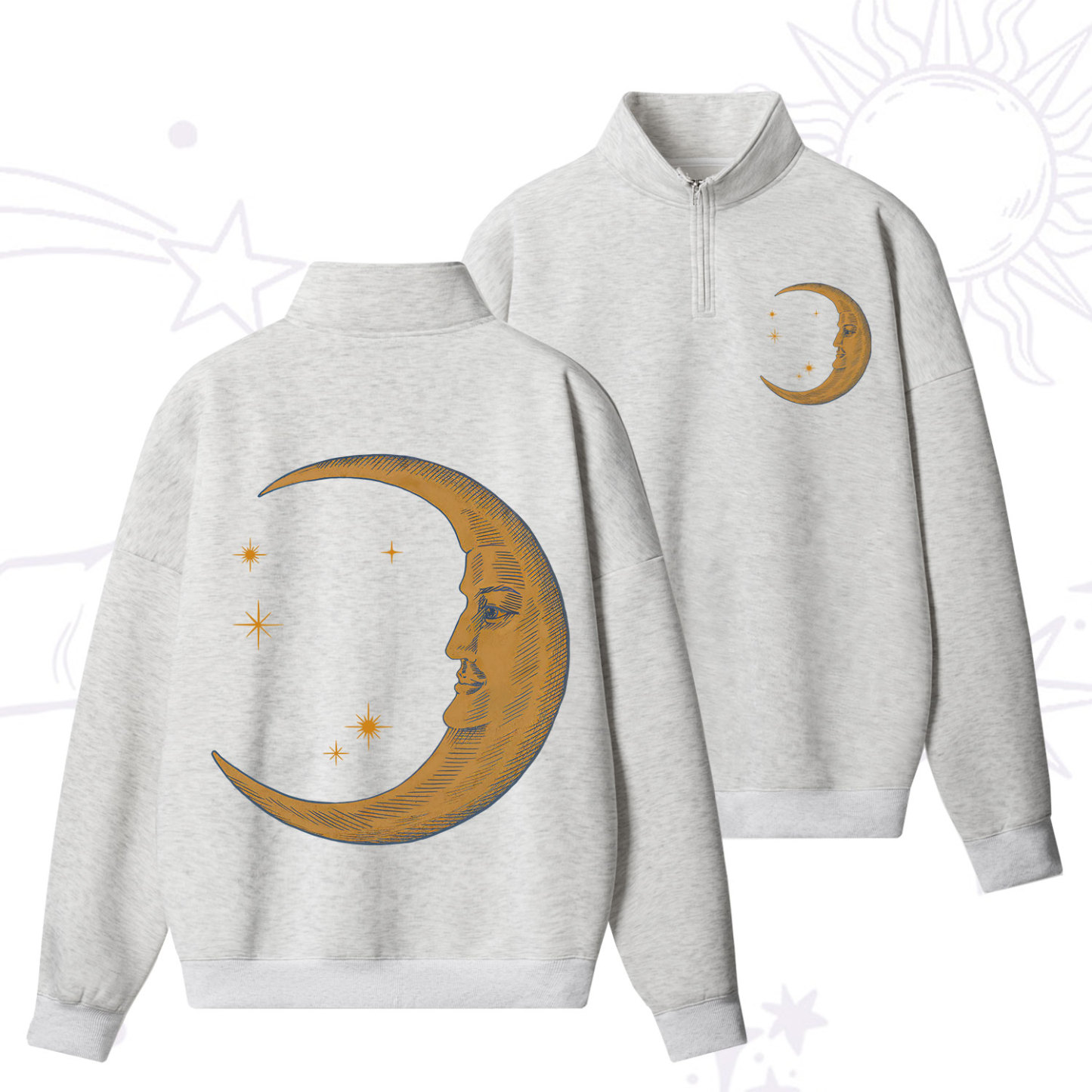 Purplehecate Celestial Moon Zip Fleece Sweatshirt