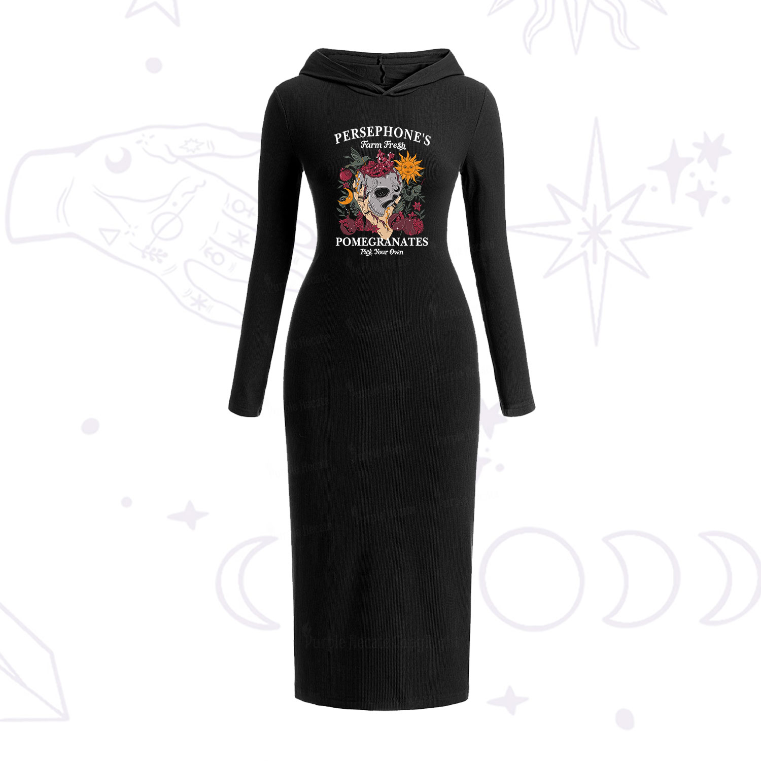 Purplehecate Persephone's Farm Fresh Pomegranates Pick Your Own Hooded Knit Dress