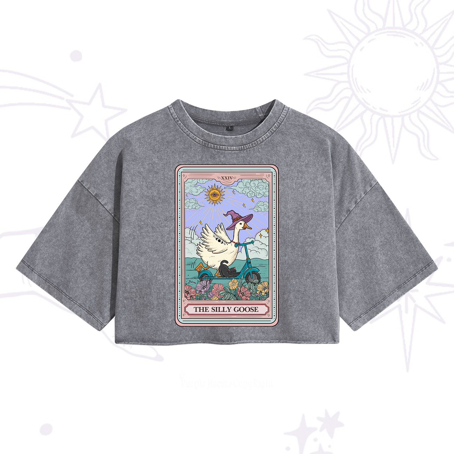 Purplehecate The Silly Goose Tarot Card Washed Cropped T-Shirt